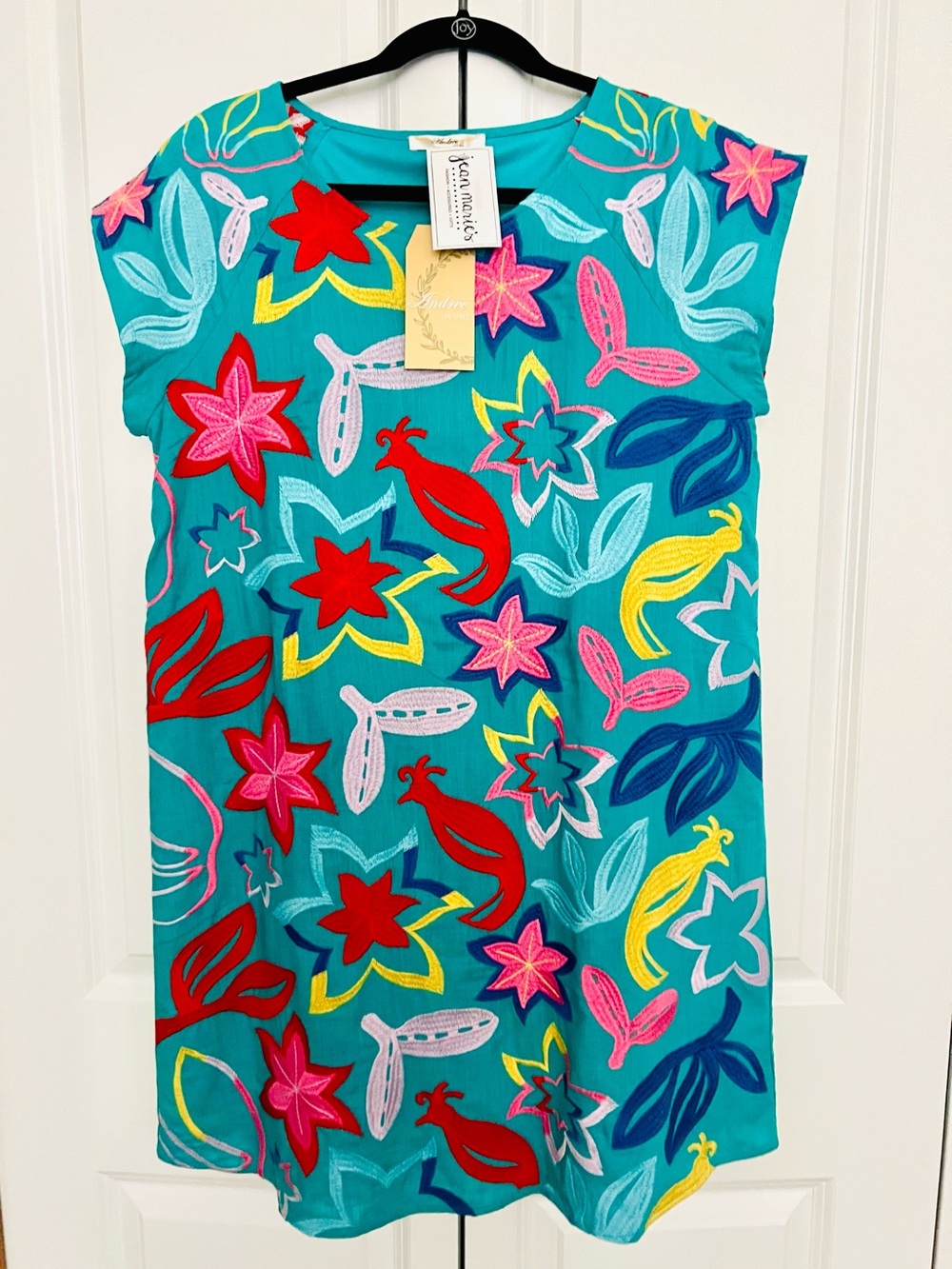NWT Andrée By UNIT Tropical Floral Embroidered Tunic Dress, Size Large